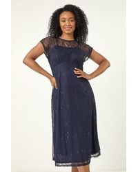 Roman Petite - Lace Stretch Midi Dress - Lyst