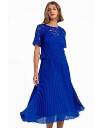 Roman - Lace Top Overlay Pleated Midi Dress - Lyst