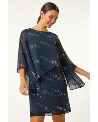 Roman - Sequin Embellished Asymmetric Overlay Dress - Lyst