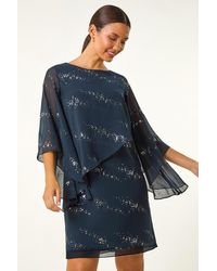 Roman - Sequin Embellished Asymmetric Overlay Dress - Lyst