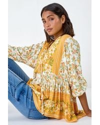 Roman - Floral Border Print V-Neck Overshirt - Lyst