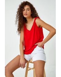 Roman - Tie Detail Strap V-Neck Cami Top - Lyst