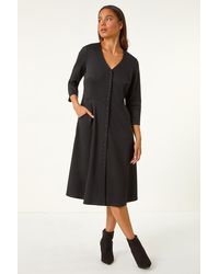 Roman Petite - V-Neck Button Detail Stretch Dress - Lyst