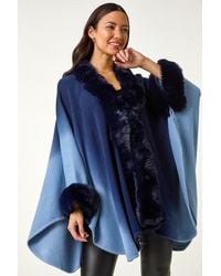 Roman - Dip Dye Faux Fur Trim Cape - Lyst