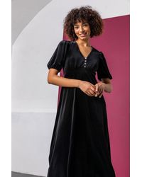 D.u.s.k - Velvet Button Detail Fit & Flare Dress - Lyst
