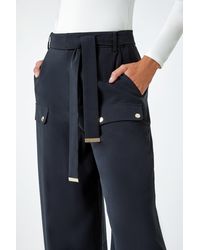 Roman - Wide Leg Belted Stretch Trousers - Lyst