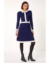 Roman - Contrast Collar Knitted Dress - Lyst
