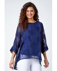 Roman - Leaf Burnout Print Chiffon Overlay Top - Lyst