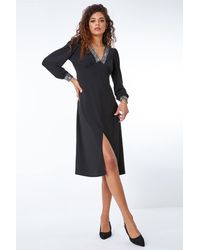Roman - Sequin Trim Stretch Midi Dress - Lyst