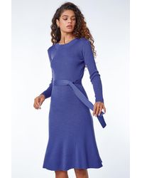 Roman - Belted Knitted Midi Dress - Lyst