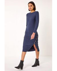 Roman - Ribbed Button Detail Midi Dress - Lyst