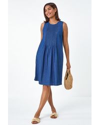 Roman - Denim Pintuck Detail Pocket Dress - Lyst