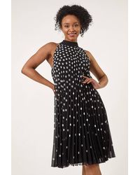 Roman Petite - Spot Print Halter Pleat Dress - Lyst