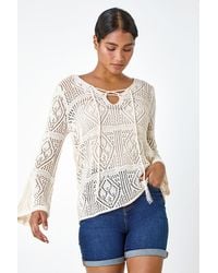 Roman - Crochet Tie Front V-Neck Tunic Top - Lyst
