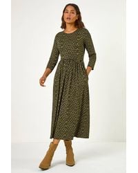 Roman - Geometric Pocket Stretch Midi Dress - Lyst