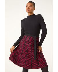 Roman - Contrast Skirt Ribbed Jumper Dress - Lyst