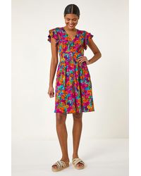 Roman - Floral Print Button Frill Dress - Lyst