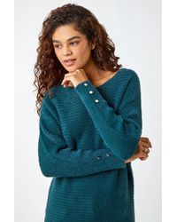 Roman - Button Sleeve Fluffy Longline Jumper - Lyst