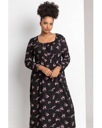Roman Curve - Floral Print Square Neck Midi Dress - Lyst