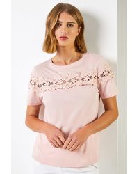 Roman - Lace Detail Jersey T-Shirt - Lyst
