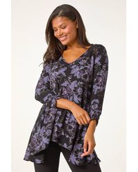 Roman - Floral Print Crochet Trim Tunic - Lyst