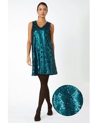 Roman - Sequin Diamond Print Swing Stretch Dress - Lyst
