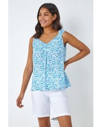 Roman - Ditsy Print Pleat Front Cami Top - Lyst