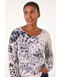 Roman - Fluffy Tropical Print Knit Jumper - Lyst