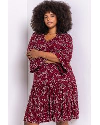 Roman Curve - Floral Print V Neck Dress - Lyst