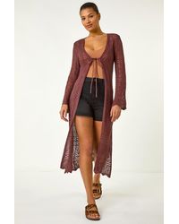 Roman - Longline Tie Cotton Blend Knit Cardigan - Lyst