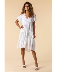 Roman - Broderie Tiered Smock Dress - Lyst