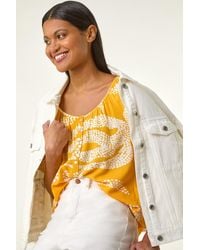 Roman - Leaf Print Button Detail Top - Lyst