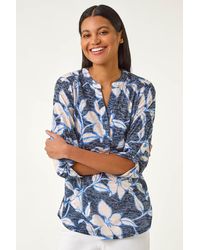 Roman - Floral Print Burnout V-Neck Shirt - Lyst