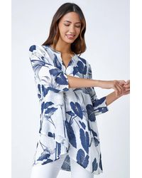 Roman - Palm Print V-Neck Wrap Hem Tunic Top - Lyst
