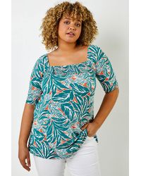 Roman Curve - Tropical Print Shirred Detail Tunic Top - Lyst