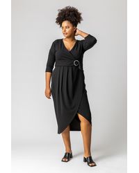Roman Curve - Buckled Belt Ruched Wrap Dress - Lyst