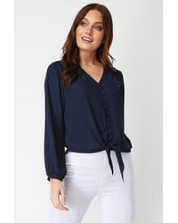 Roman - Button Tie Front Blouse - Lyst
