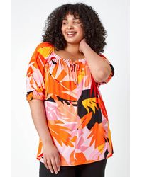 Roman Curve - Floral Stretch Jersey Top - Lyst
