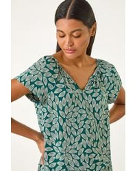 Roman - Textured Leaf Print Stretch Top - Lyst