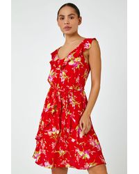 D.u.s.k - Floral Frill Detail Fit & Flare Skater Dress - Lyst