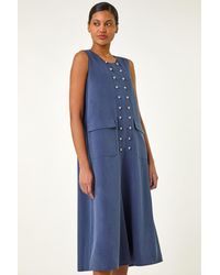 Roman - Button Detail Midi Stretch Dress - Lyst