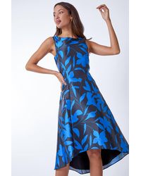 Roman - Floral Print Dipped Hem Jacquard Dress - Lyst