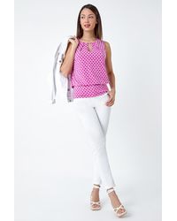 Roman - Geometric Print Blouson Stretch Top - Lyst