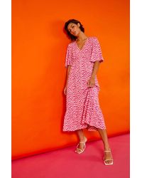 Roman - Zig Zag Print Tiered Hem Midi Dress - Lyst