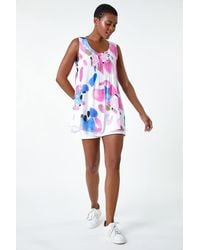 Roman - Abstract Print Pintuck Overlay Vest Top - Lyst