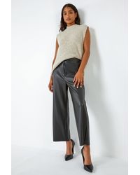 Roman - Faux Leather Wide Leg Crop Trousers - Lyst
