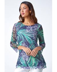 Roman - Lace Trim Tropical Mesh Overlay Top - Lyst