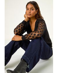 Roman - Polka Dot V-Neck Sleeve Knit Jumper - Lyst
