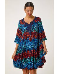Roman - Abstract Spot Print Lace Trim Dress - Lyst