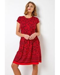 Roman - Floral Border Print Fit & Flare Dress - Lyst